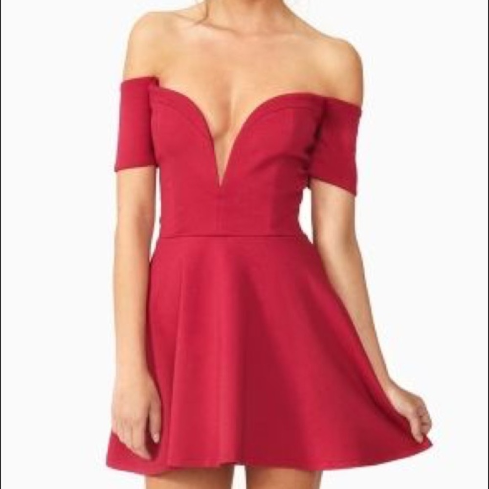Red Sexy Nasty Gal Plunge Off Shoulder Dress